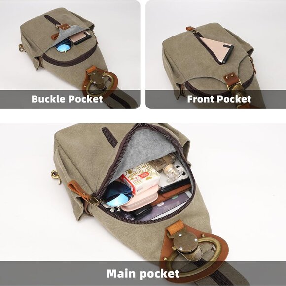 Retro Canvas Sling Bag - Convertible Crossbody Backpack for Outdoor Adventures - Picture 4 of 9